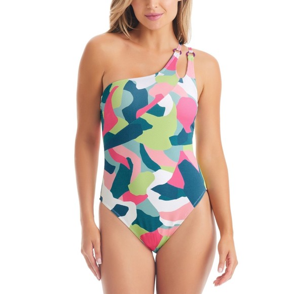 Jessica Simpson One-Piece Swimsuit White Multi, Nylon Blend, XL - Picture 1 of 11